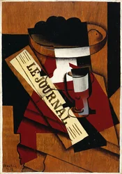 Ovocná mísa, sklo a noviny, 1916